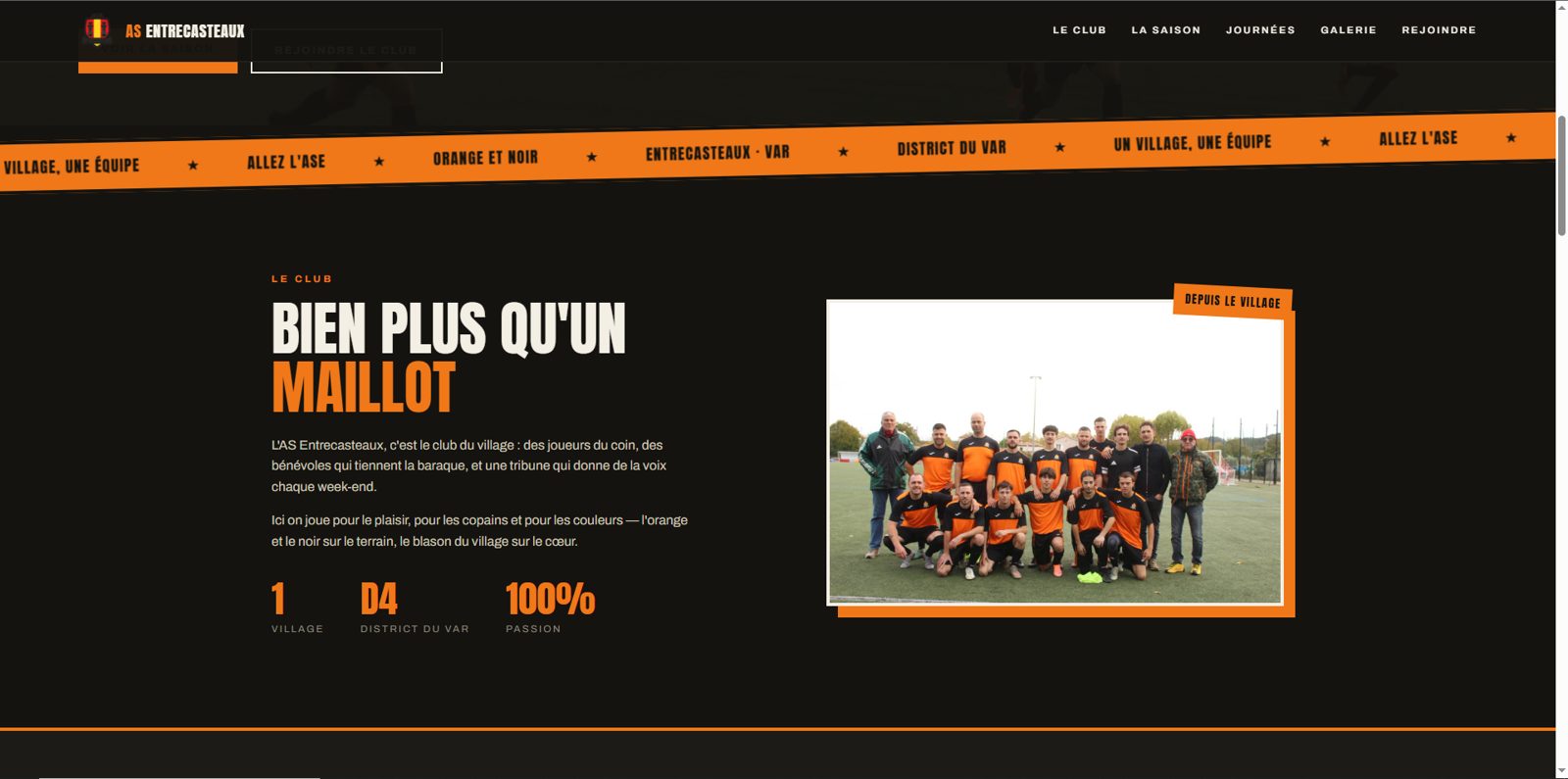 Capture d'écran du site vitrine AS Entrecasteaux, club de football, réalisé par MOSA Studio